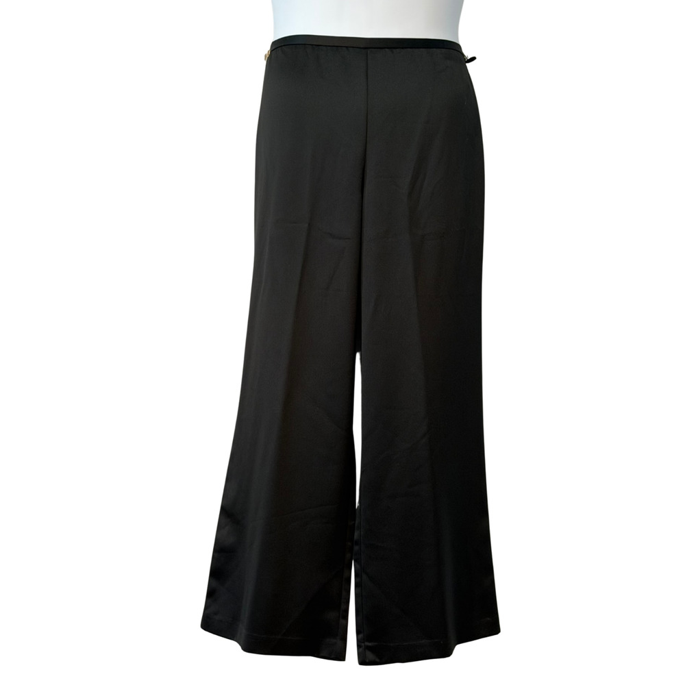 Alex Evenings Sz 14P Wide Leg Pants 28.5"Lx35"W Flat Front Black Satin Formal